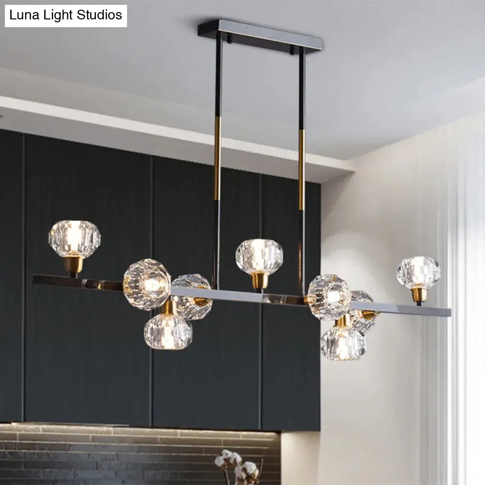 Modern Mini Globe Crystal Chandelier - Black Finish Pendant Light for Living Room