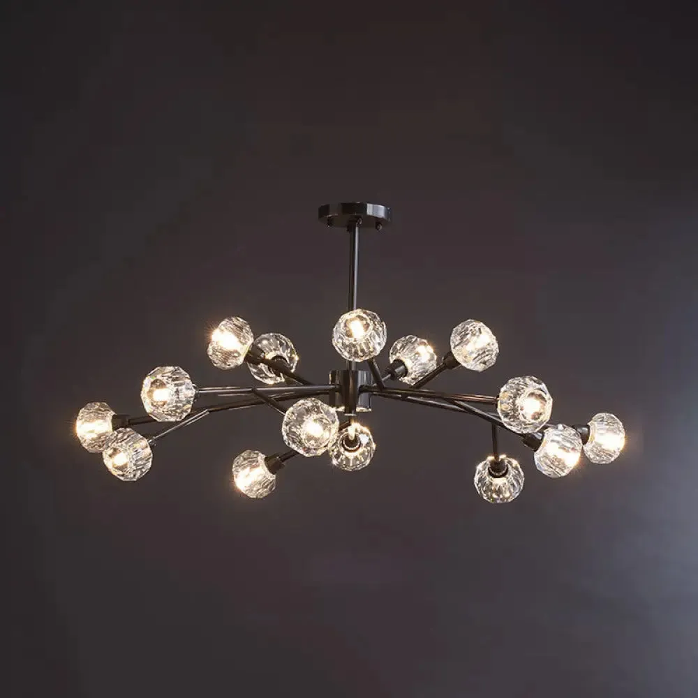 Modern Mini Globe Crystal Chandelier - Black Finish Pendant Light for Living Room