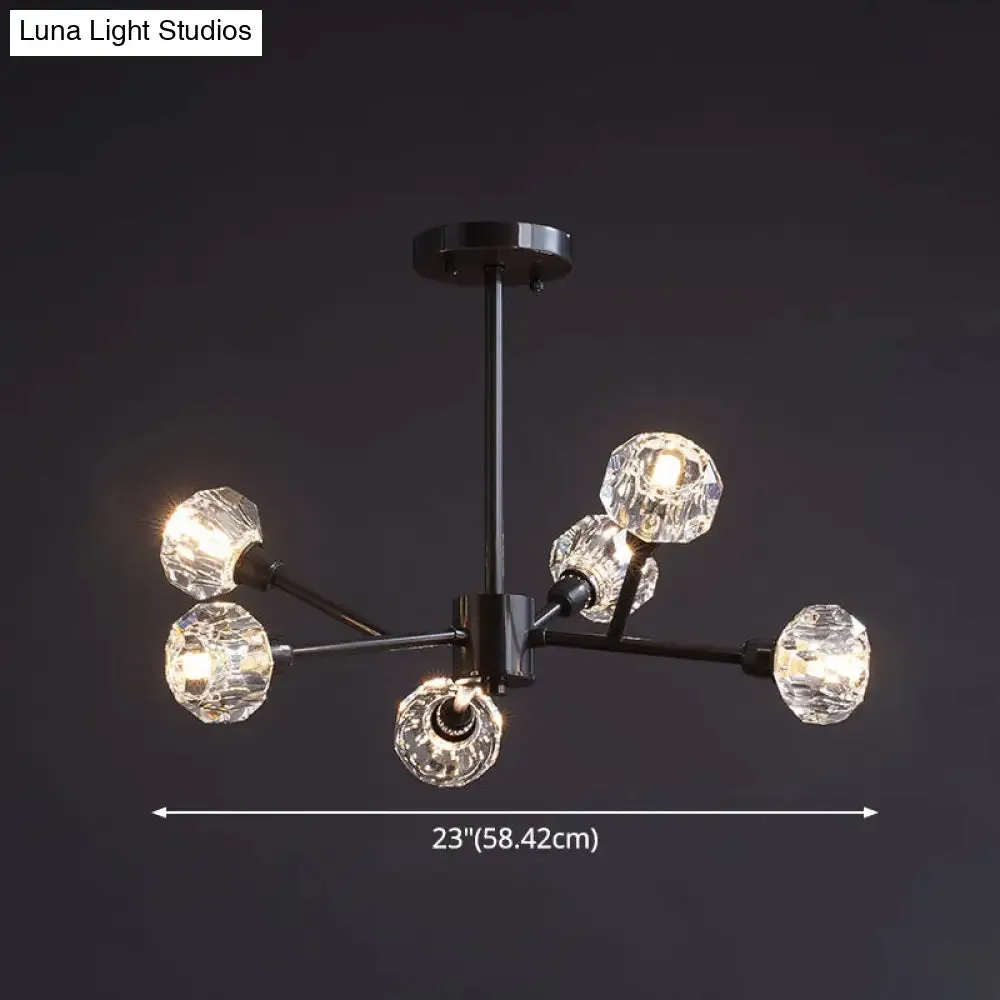 Modern Mini Globe Crystal Chandelier - Black Finish Pendant Light for Living Room