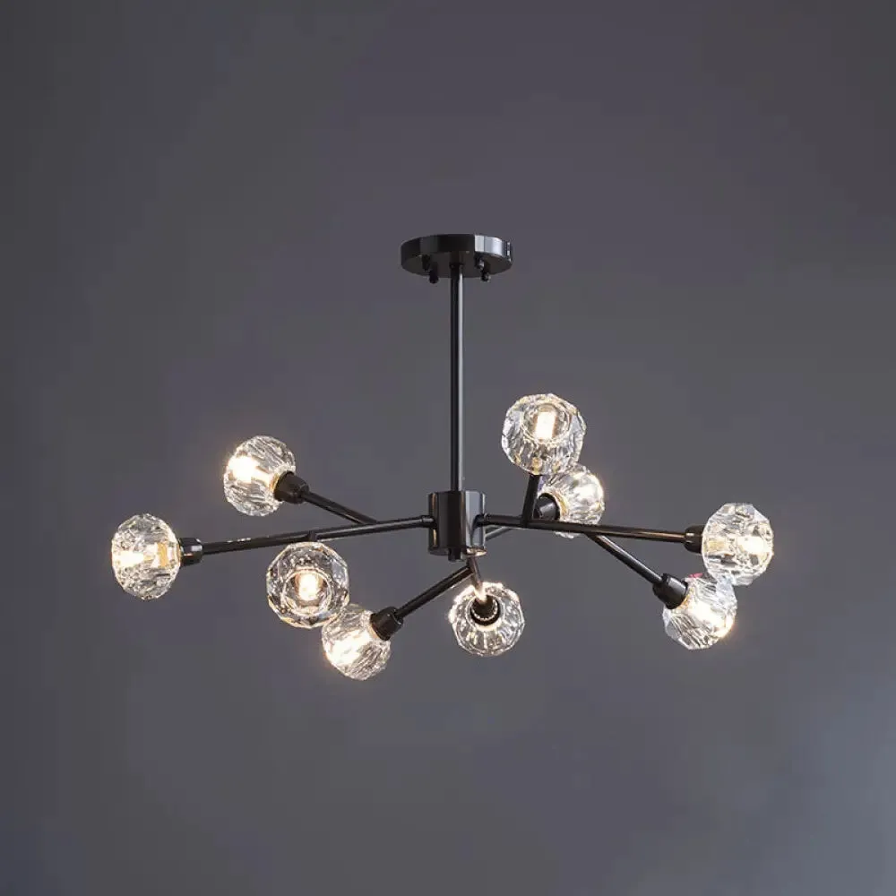 Modern Mini Globe Crystal Chandelier - Black Finish Pendant Light for Living Room