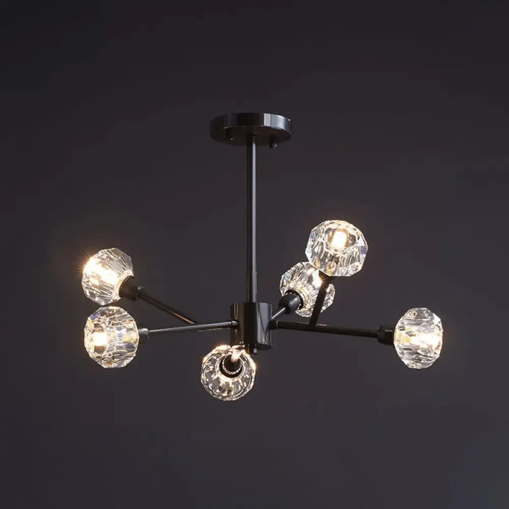 Modern Mini Globe Crystal Chandelier - Black Finish Pendant Light for Living Room