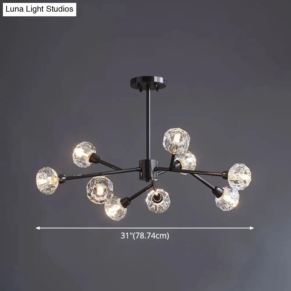 Modern Mini Globe Crystal Chandelier - Black Finish Pendant Light for Living Room