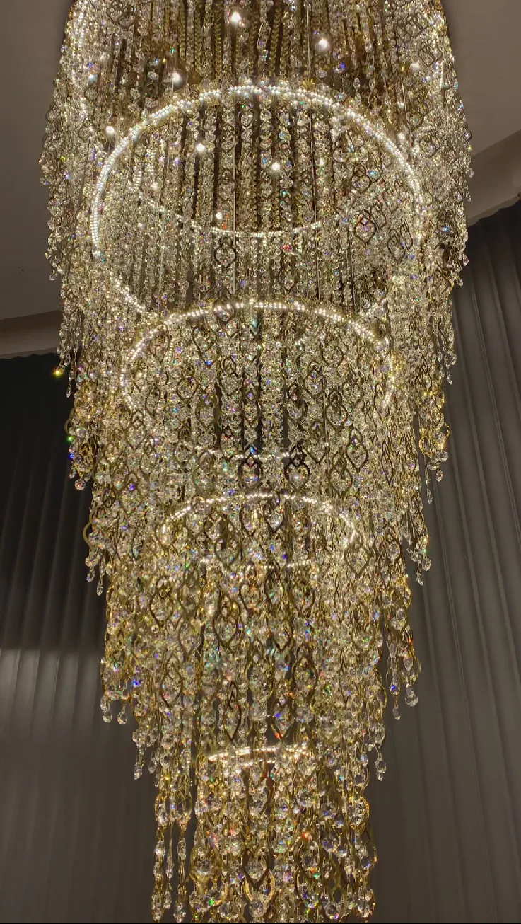 Modern Round 5-Layer Crystal Tassel Chandelier for Villa/Staircase/Foyer/Living Room