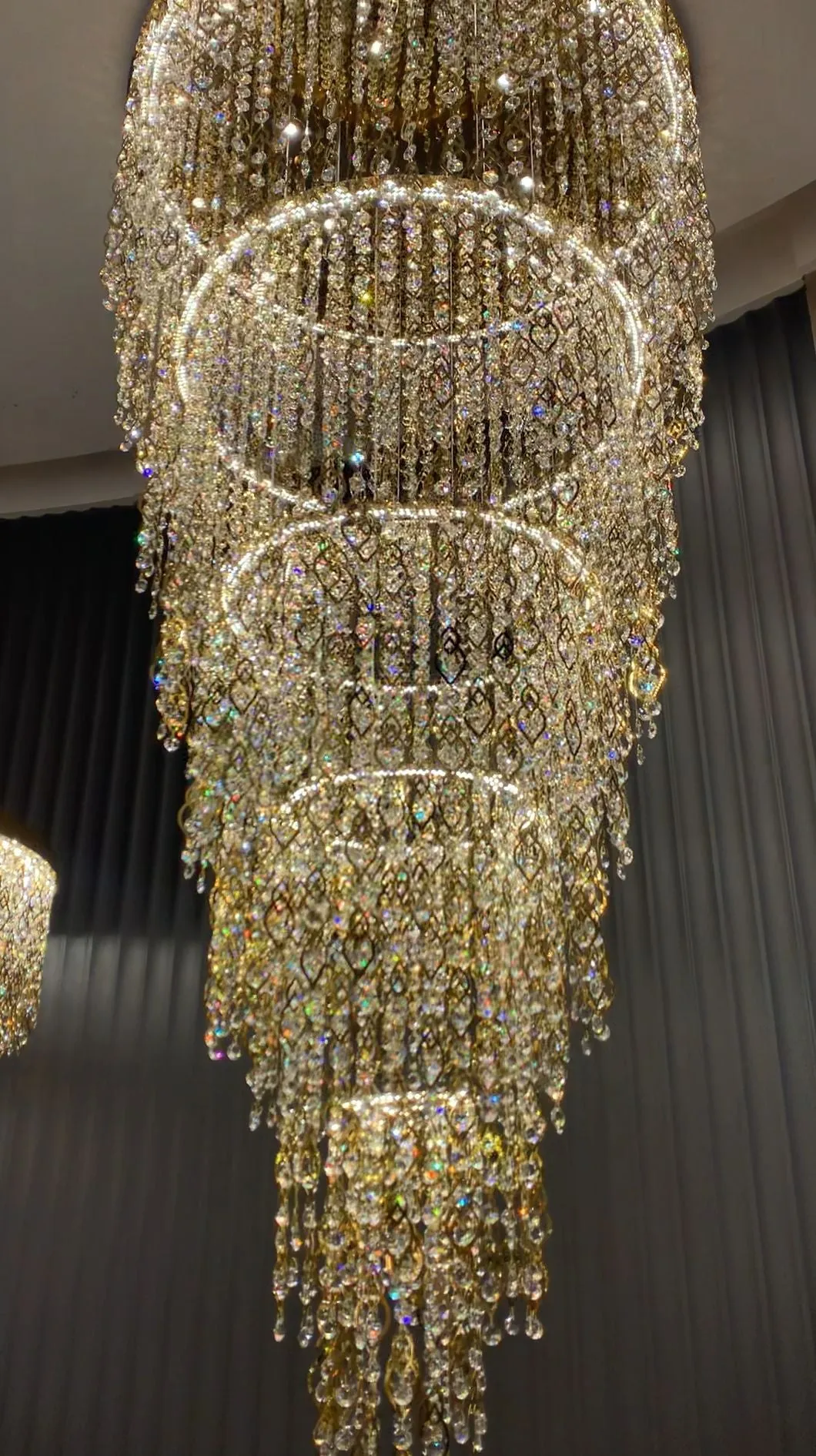 Modern Round 5-Layer Crystal Tassel Chandelier for Villa/Staircase/Foyer/Living Room