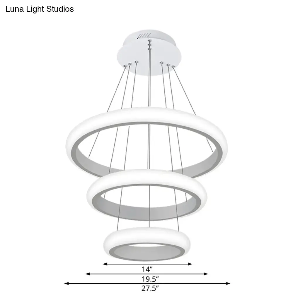 Modern White Doughnut Chandelier Lamp - 1/2/3 Lights - Acrylic LED Ceiling Pendant Fixture in White/Warm Light