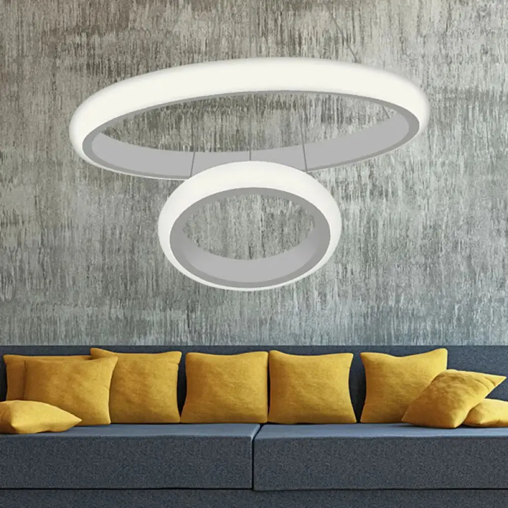 Modern White Doughnut Chandelier Lamp - 1/2/3 Lights - Acrylic LED Ceiling Pendant Fixture in White/Warm Light