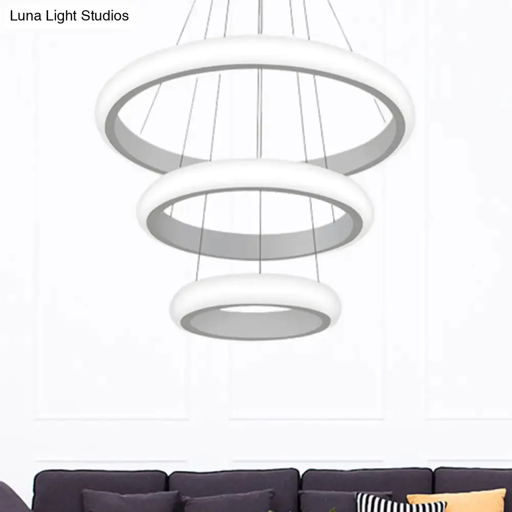 Modern White Doughnut Chandelier Lamp - 1/2/3 Lights - Acrylic LED Ceiling Pendant Fixture in White/Warm Light