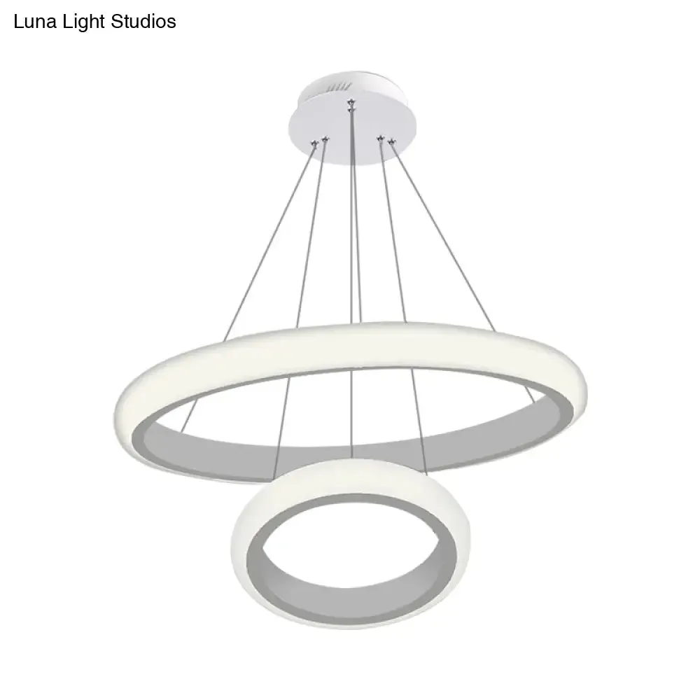 Modern White Doughnut Chandelier Lamp - 1/2/3 Lights - Acrylic LED Ceiling Pendant Fixture in White/Warm Light