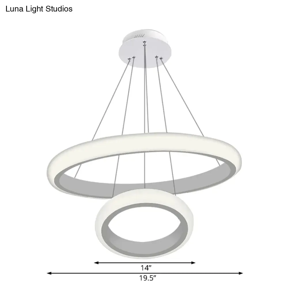 Modern White Doughnut Chandelier Lamp - 1/2/3 Lights - Acrylic LED Ceiling Pendant Fixture in White/Warm Light