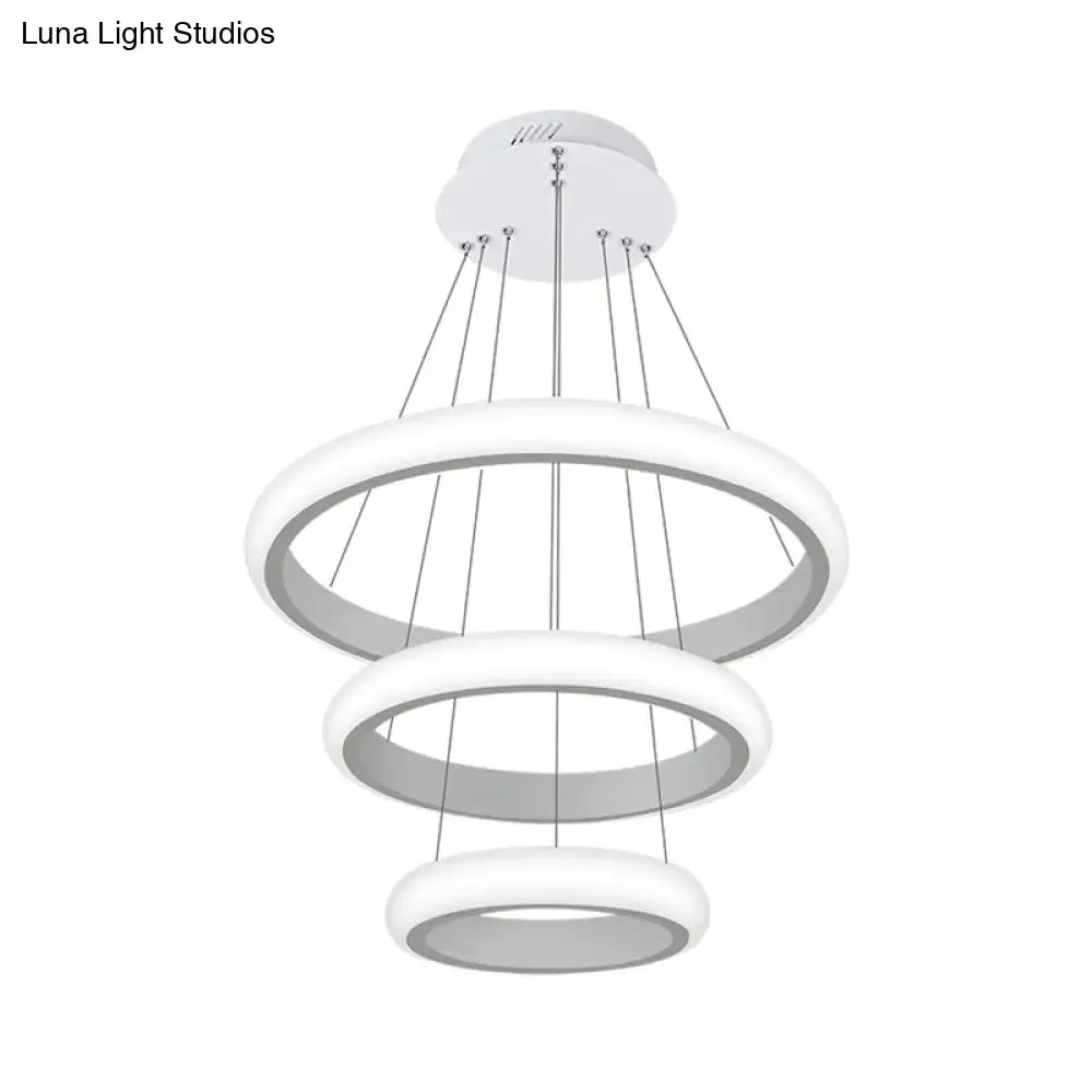 Modern White Doughnut Chandelier Lamp - 1/2/3 Lights - Acrylic LED Ceiling Pendant Fixture in White/Warm Light