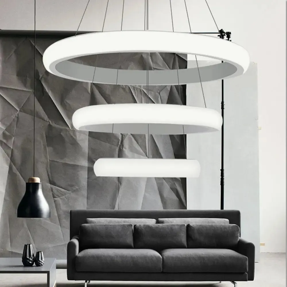 Modern White Doughnut Chandelier Lamp - 1/2/3 Lights - Acrylic LED Ceiling Pendant Fixture in White/Warm Light