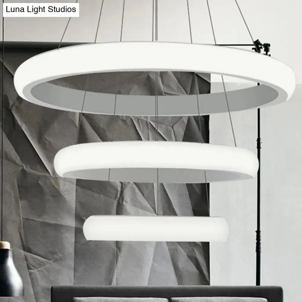 Modern White Doughnut Chandelier Lamp - 1/2/3 Lights - Acrylic LED Ceiling Pendant Fixture in White/Warm Light