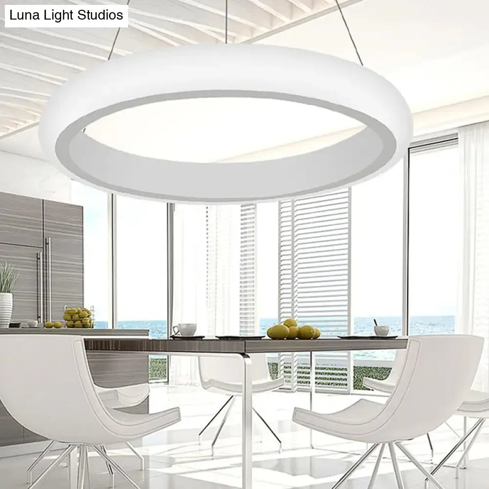 Modern White Doughnut Chandelier Lamp - 1/2/3 Lights - Acrylic LED Ceiling Pendant Fixture in White/Warm Light