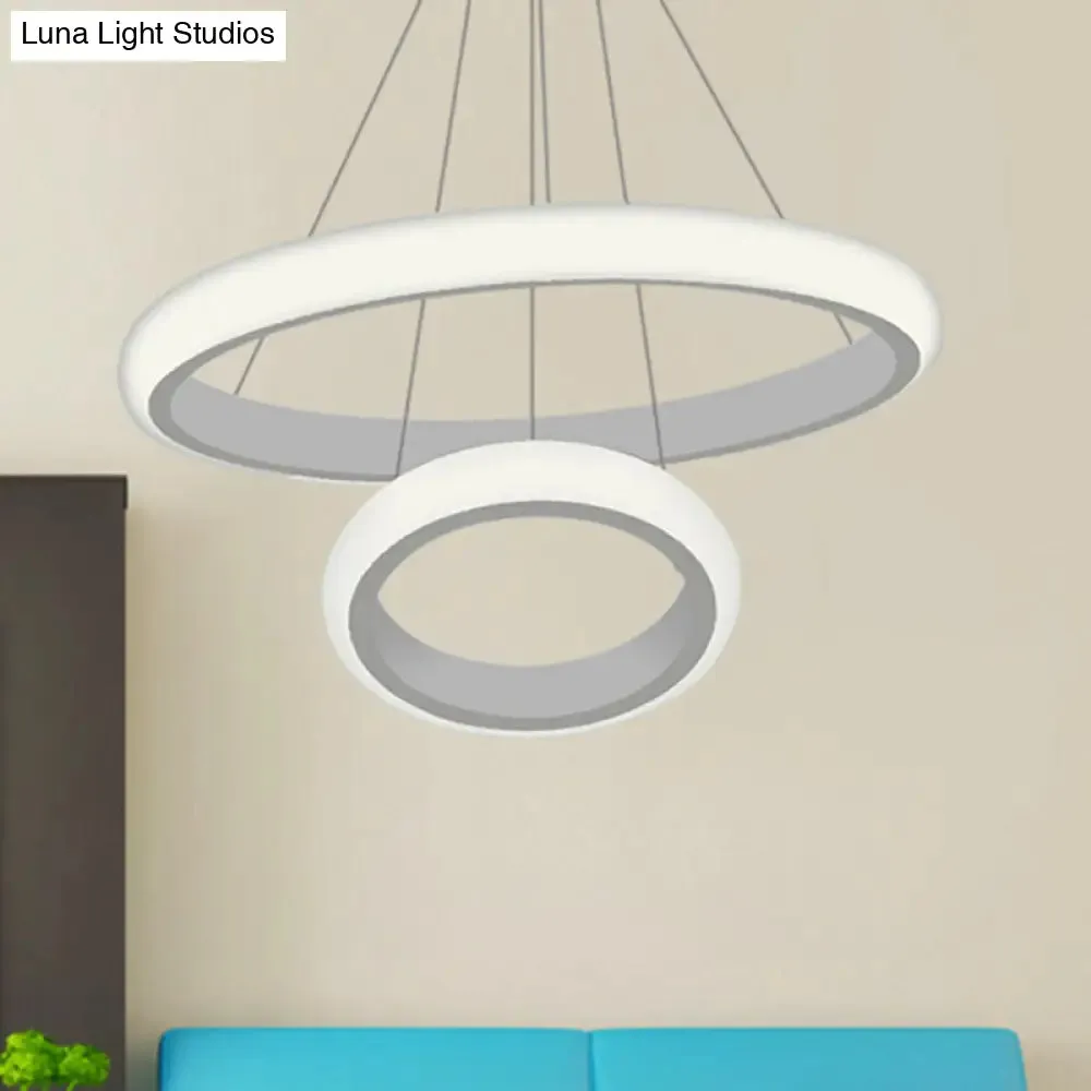 Modern White Doughnut Chandelier Lamp - 1/2/3 Lights - Acrylic LED Ceiling Pendant Fixture in White/Warm Light