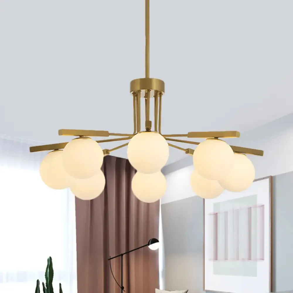 Modernist Ball White Glass Chandelier - 5/8 Lights LED - Gold Ceiling Lamp Fixture