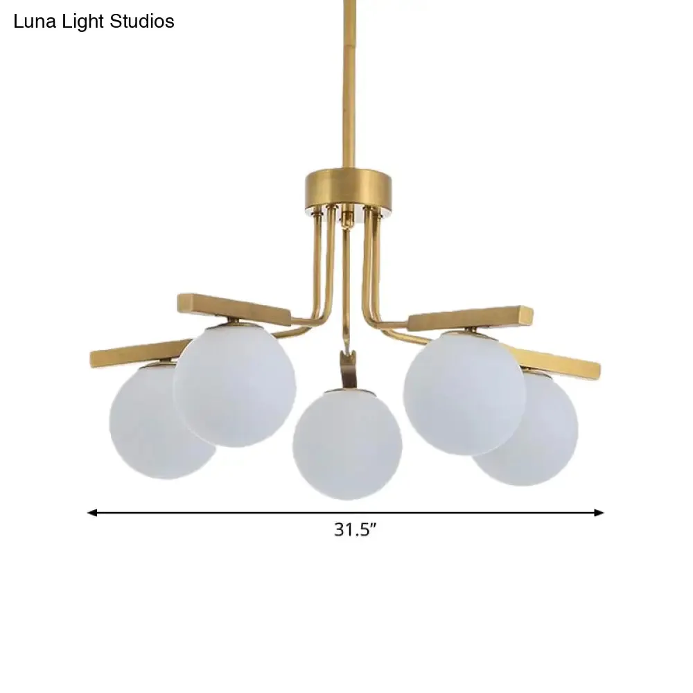 Modernist Ball White Glass Chandelier - 5/8 Lights LED - Gold Ceiling Lamp Fixture