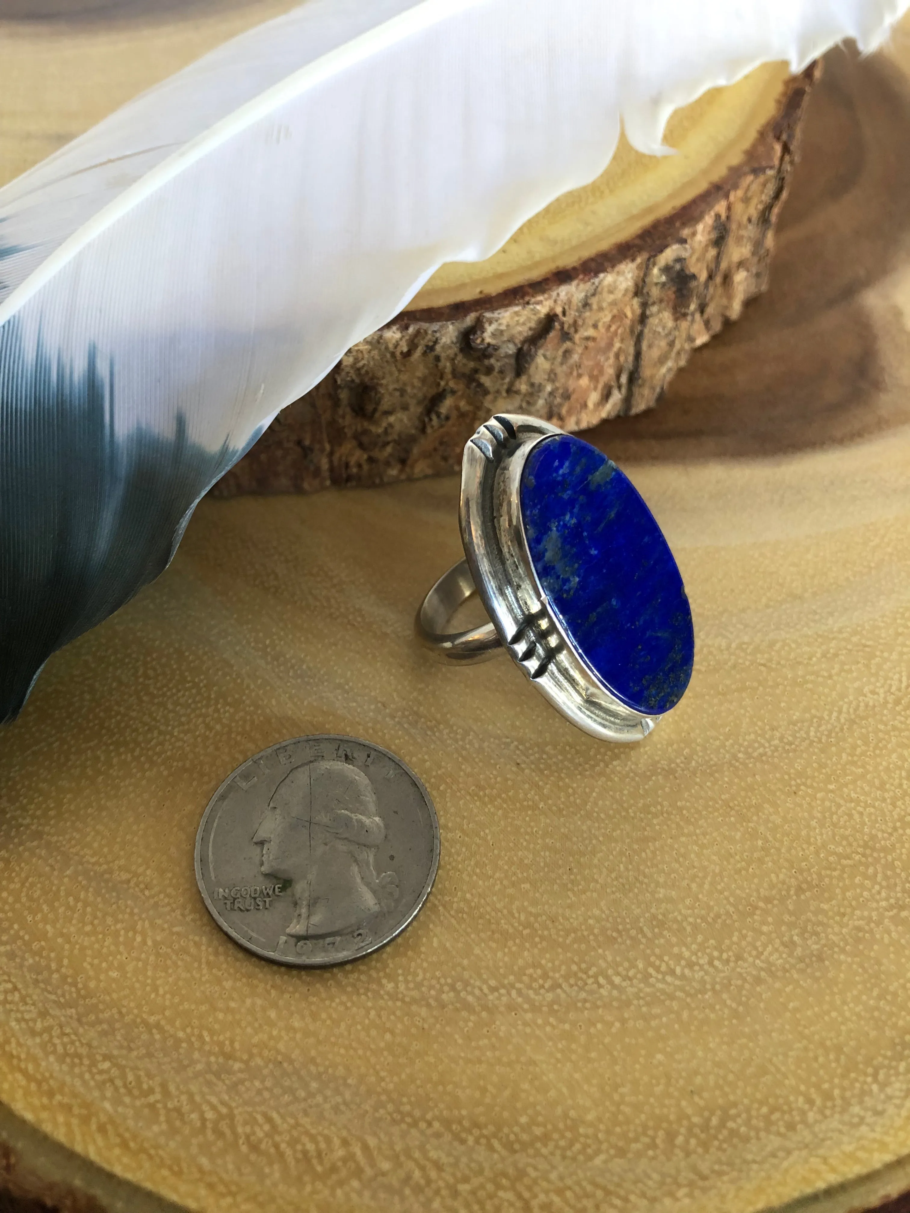 MOODY BLUES Chimney Butte Sterling Silver & Lapis Navajo Ring | Size 8