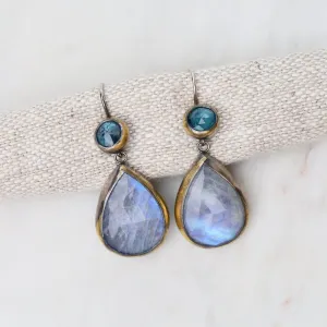 Moonstone Teardrop Crescent Rim Earrings