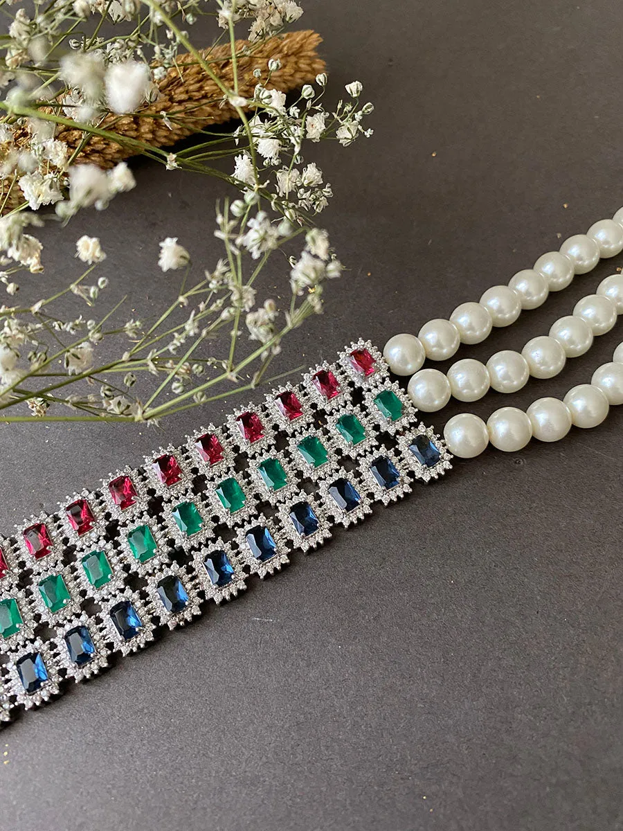 Multicolor Silver Plated Faux Diamond Necklace - CZN3