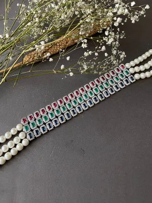 Multicolor Silver Plated Faux Diamond Necklace - CZN3