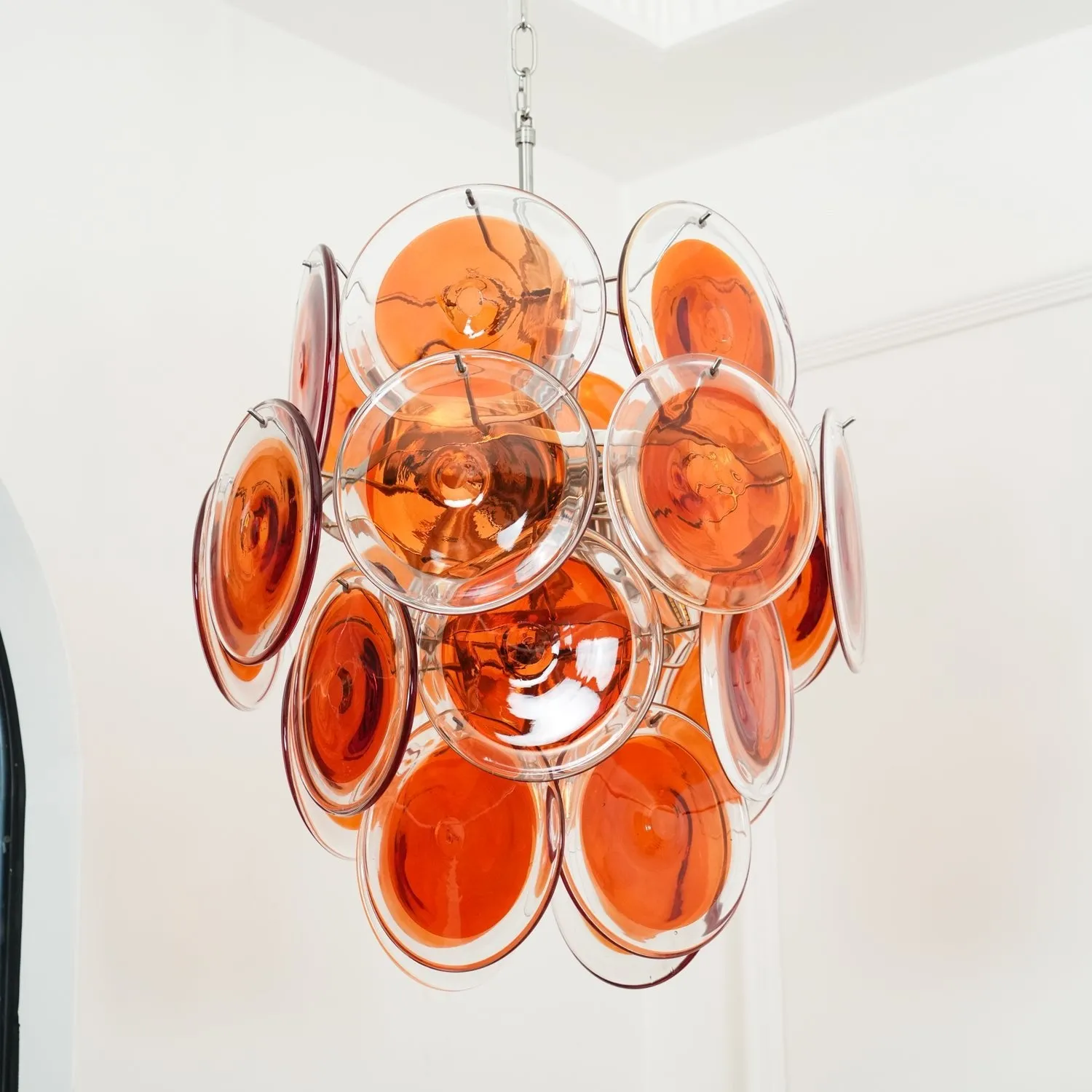 Murano Orange Disk Glass Chandelier