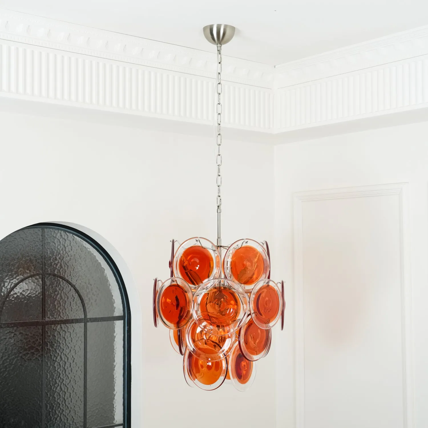 Murano Orange Disk Glass Chandelier