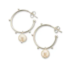 Palas - Silver Pearl Hoop Earrings