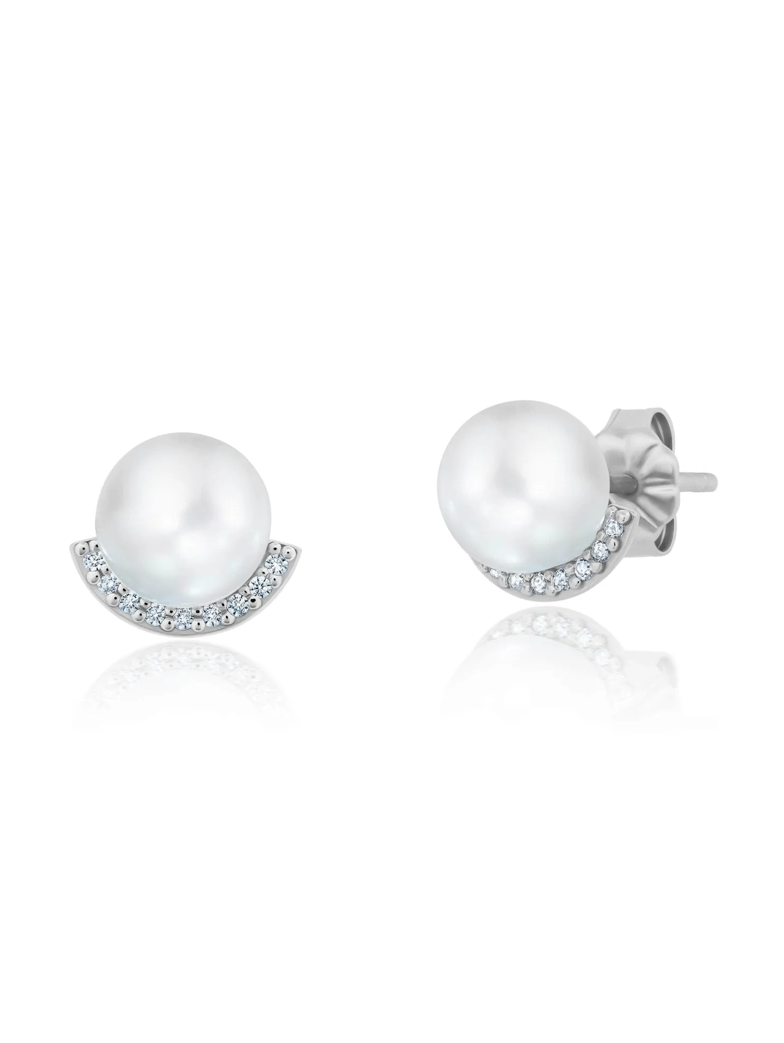 Pearl With Pave Border Stud Earrings