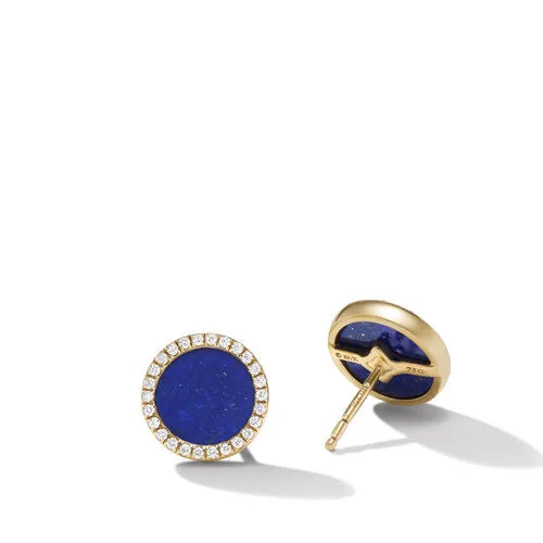 Petite DY Elements Stud Earrings in 18K Yellow Gold with Lapis and Pavé Diamonds