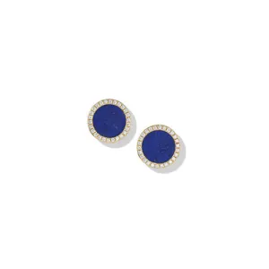 Petite DY Elements Stud Earrings in 18K Yellow Gold with Lapis and Pavé Diamonds