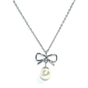 PN1017 Bow Pearl Charm Necklace