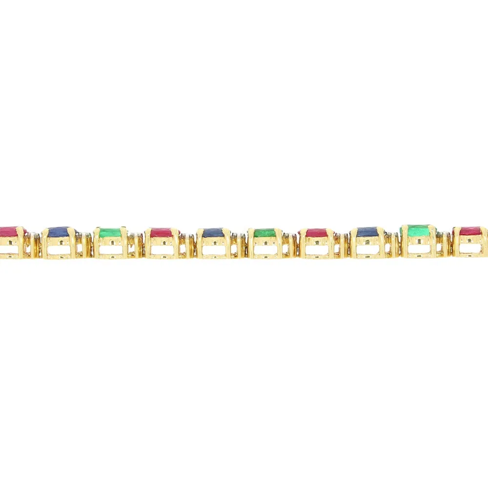 Pre Owned 18ct Yellow Gold Ruby Emerald Sapphire and Diamond Line Tennis Bracelet