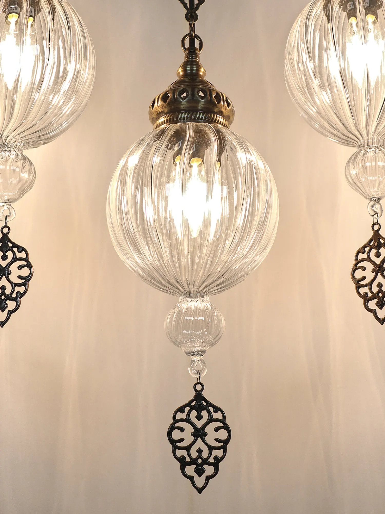 Pyrex Glass Chandelier 3 Globe Turkish Ceiling Light