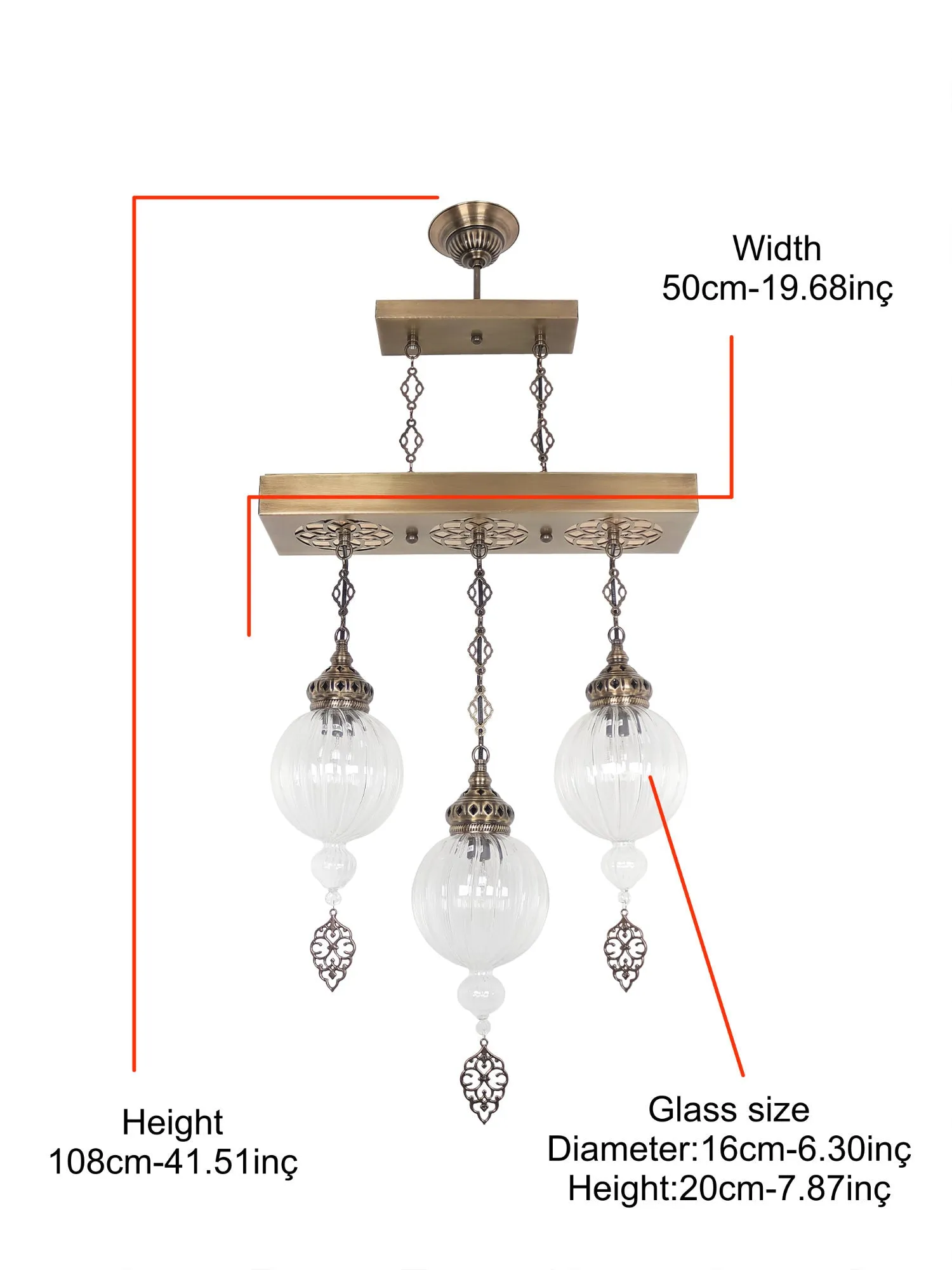 Pyrex Glass Chandelier 3 Globe Turkish Ceiling Light