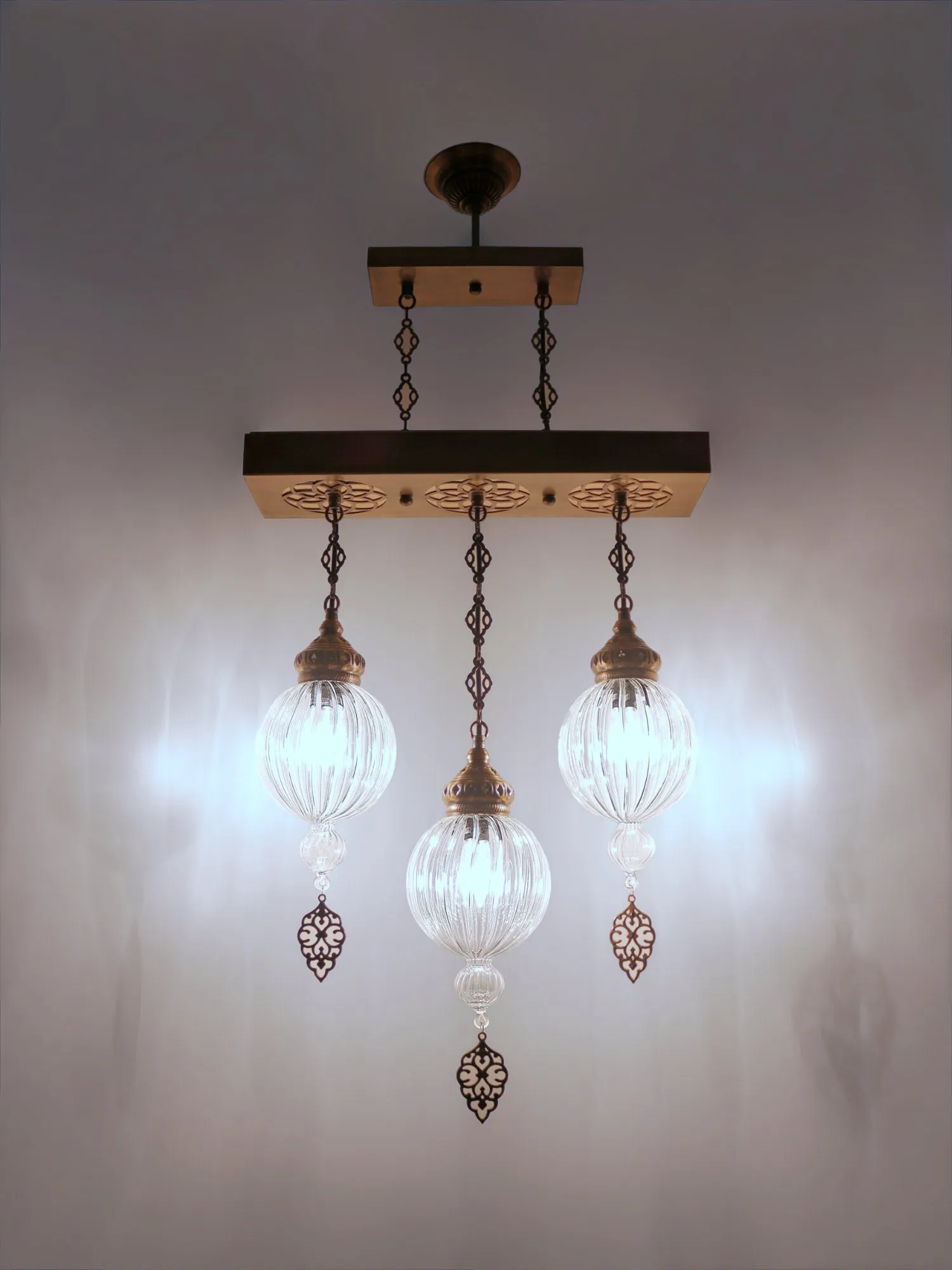 Pyrex Glass Chandelier 3 Globe Turkish Ceiling Light