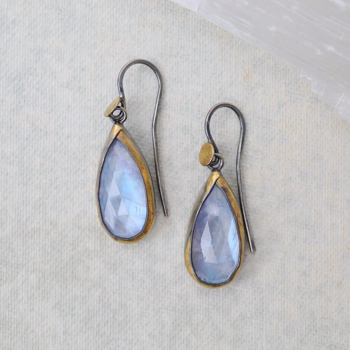 Rainbow Moonstone Teardrop Fold Earrings