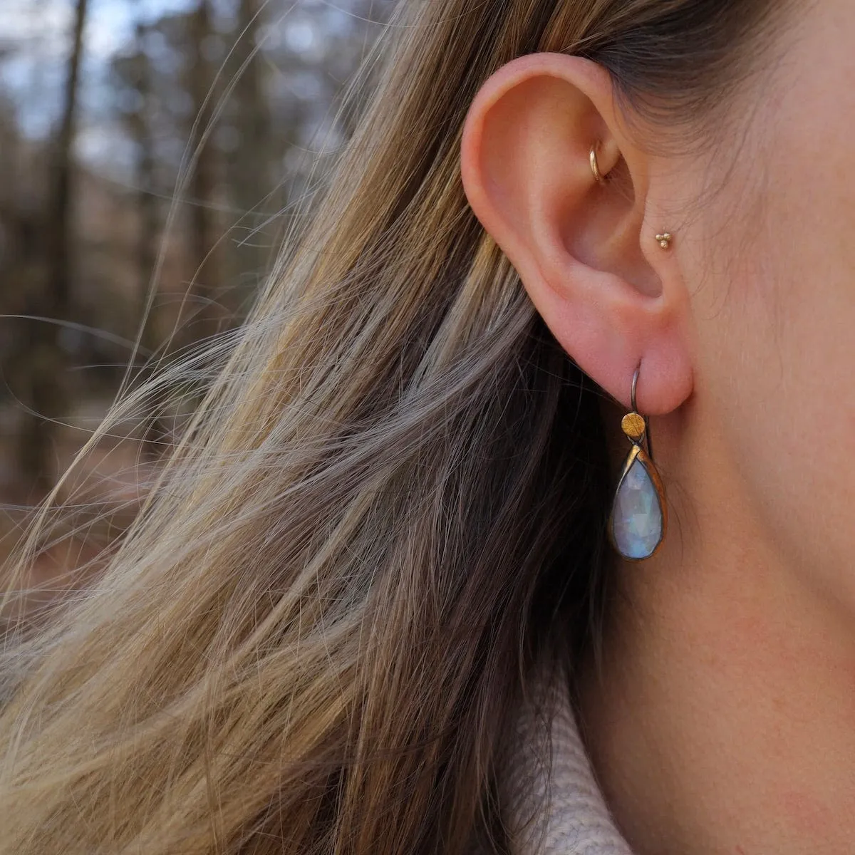 Rainbow Moonstone Teardrop Fold Earrings