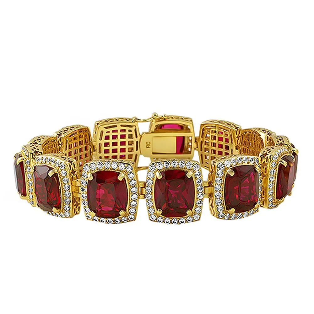 Rick Ross Style Gold Lab Ruby Bracelet