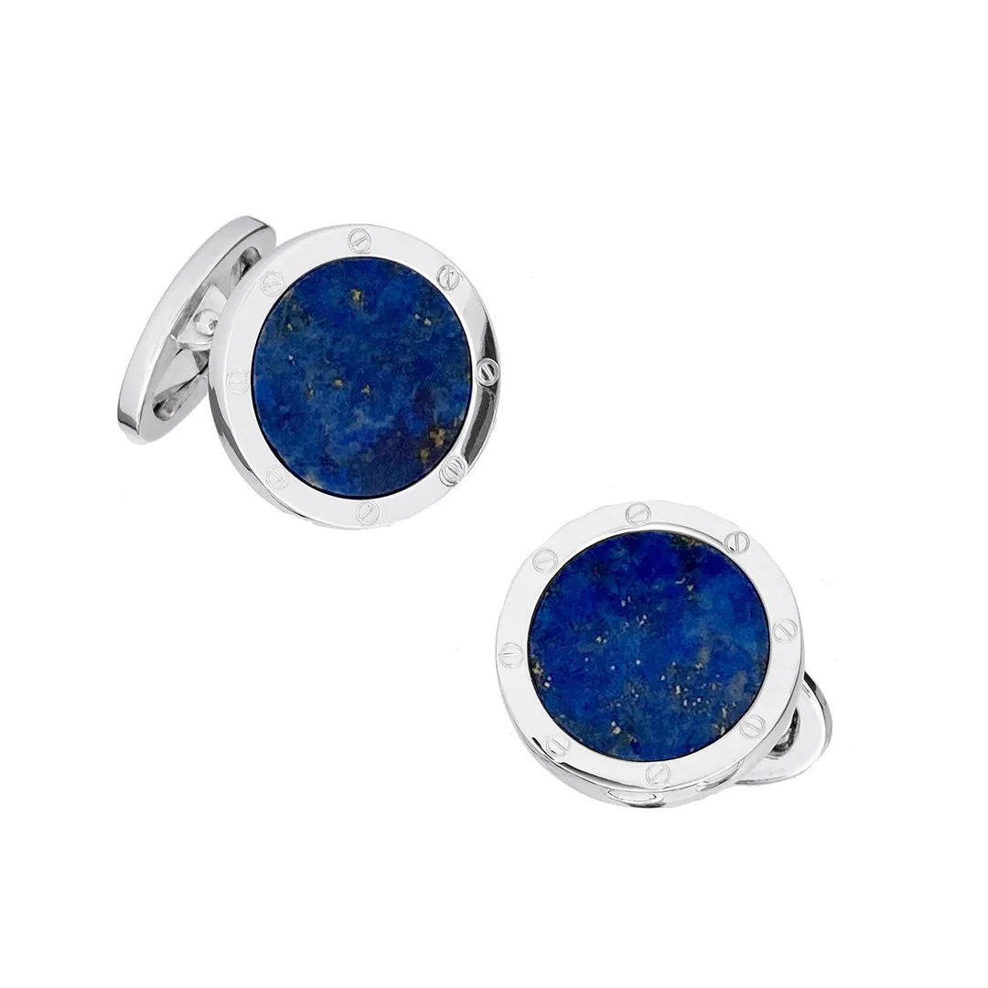 Rivet Etch Blue Lapis Sterling Cufflinks