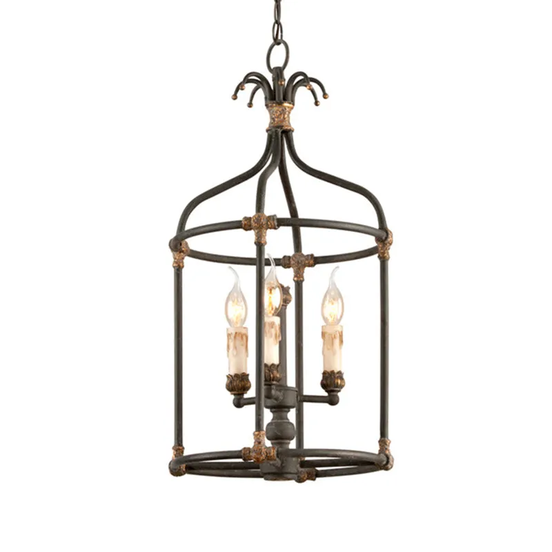 Rustic Birdcage Chandelier: Living Room Lighting Pendant Lamp | Metallic Black & Gold | 3-Bulb