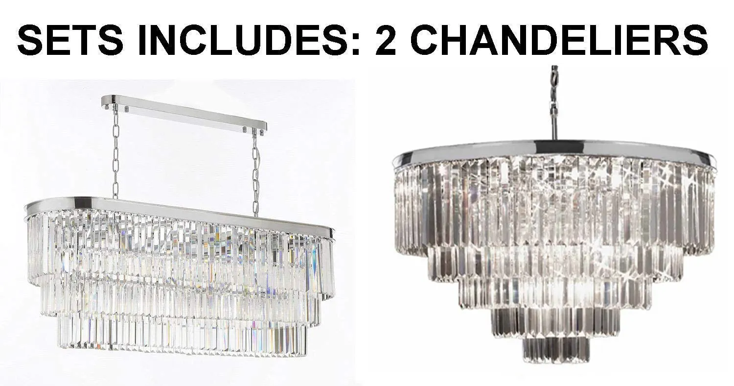 Set Of 2 - 1 Retro Palladium Glass Fringe Chandelier Chandeliers Lighting Chrome Finish And 1 Retro Palladium Crystal Glass Fringe Chandelier Chrome Finish H25" W33.5" - 1 Ea Gb104-2164/12   1 Ea Gb104-2164/18