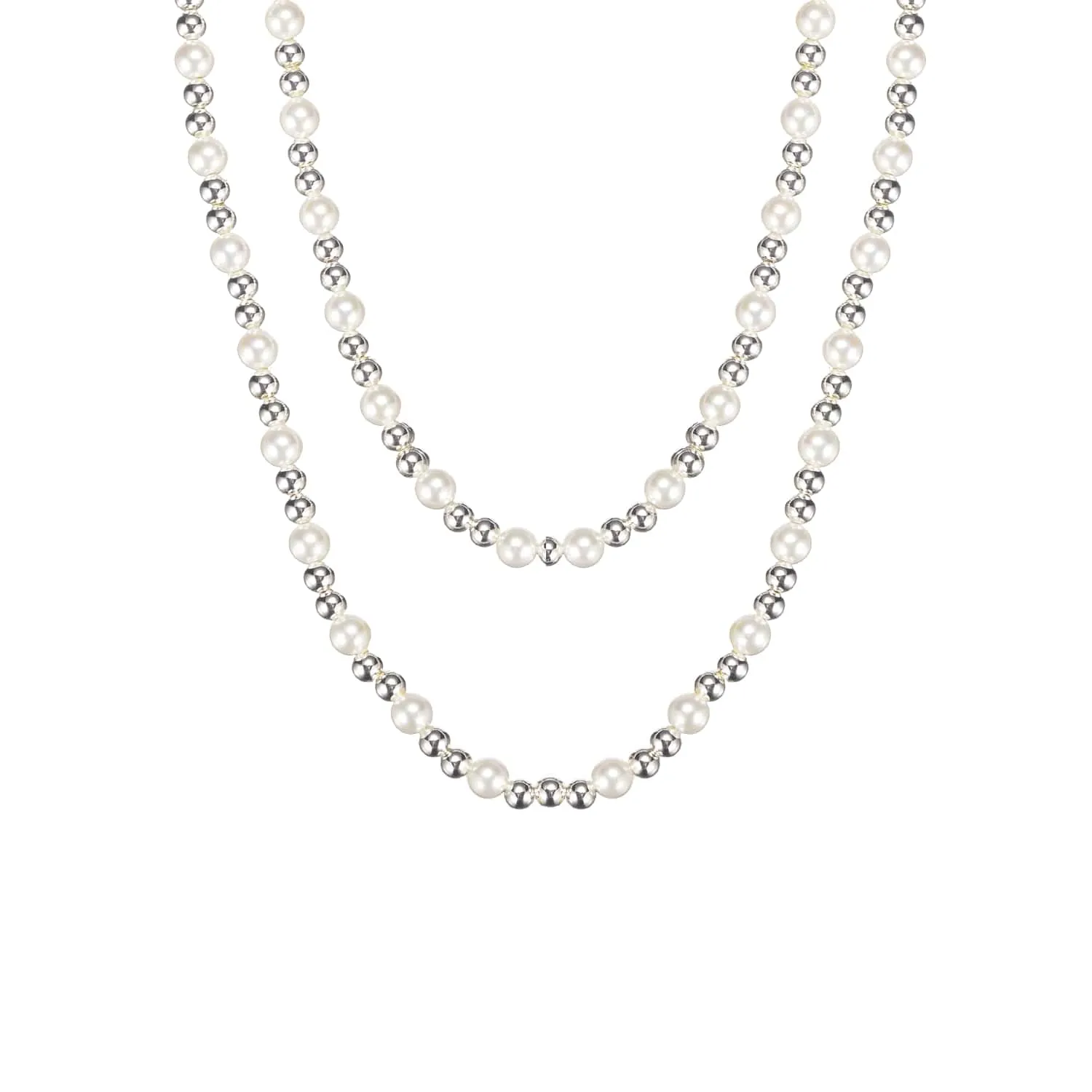 Silver Adorned Pearl Beaded Necklace