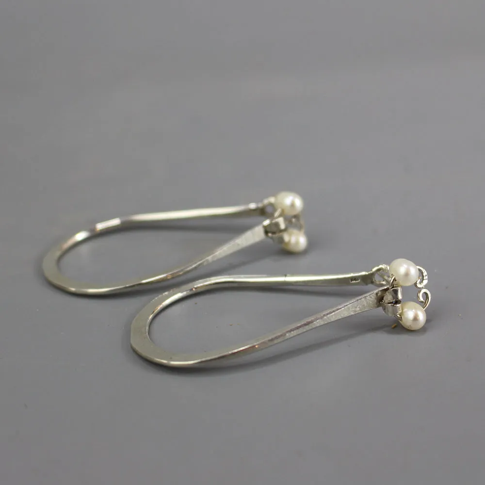 Silver Pearl Hoop Earrings