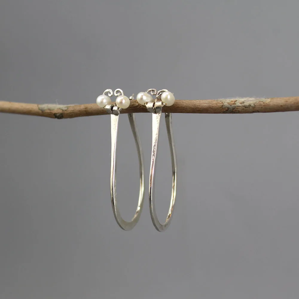 Silver Pearl Hoop Earrings