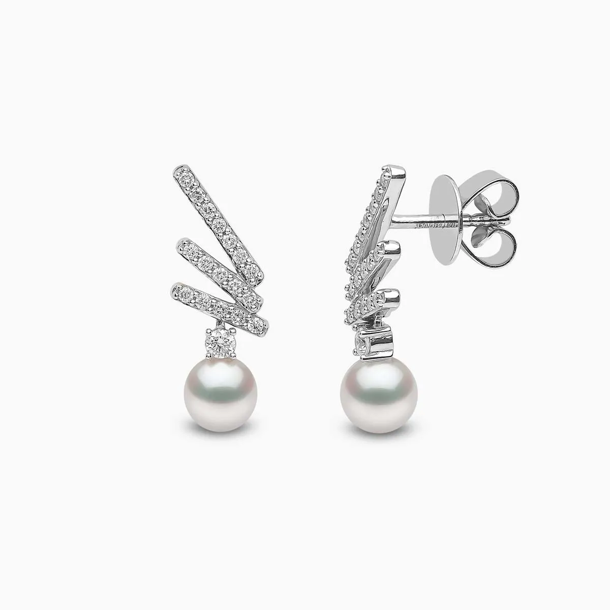 Sleek 18K Gold Akoya Pearl and Diamond Motif Stud Earrings