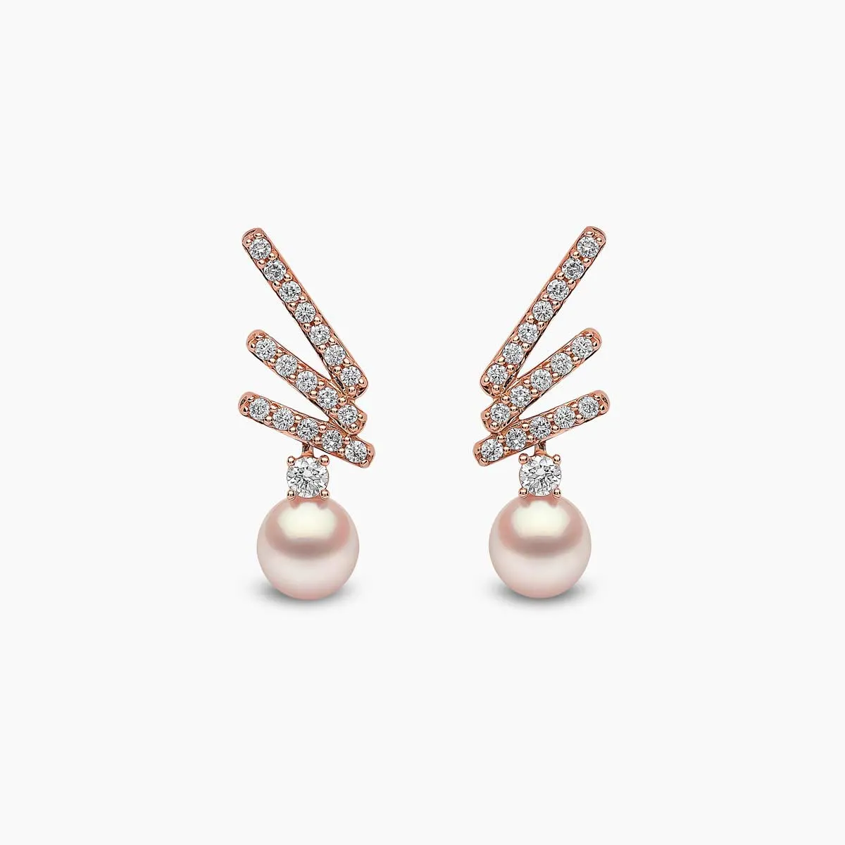 Sleek 18K Gold Akoya Pearl and Diamond Motif Stud Earrings