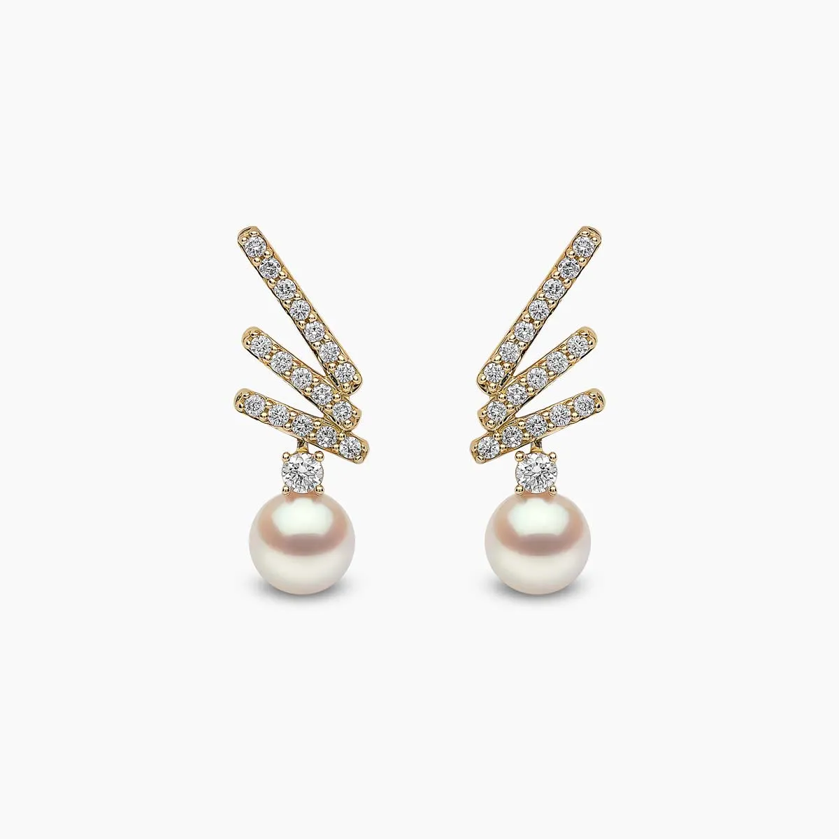 Sleek 18K Gold Akoya Pearl and Diamond Motif Stud Earrings