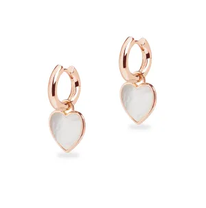 Small Chunky Hoop and Mother Of Pearl Heart Charm Rose Gold Earring Set