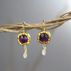 Solid Gold Amethyst Drop Earrings