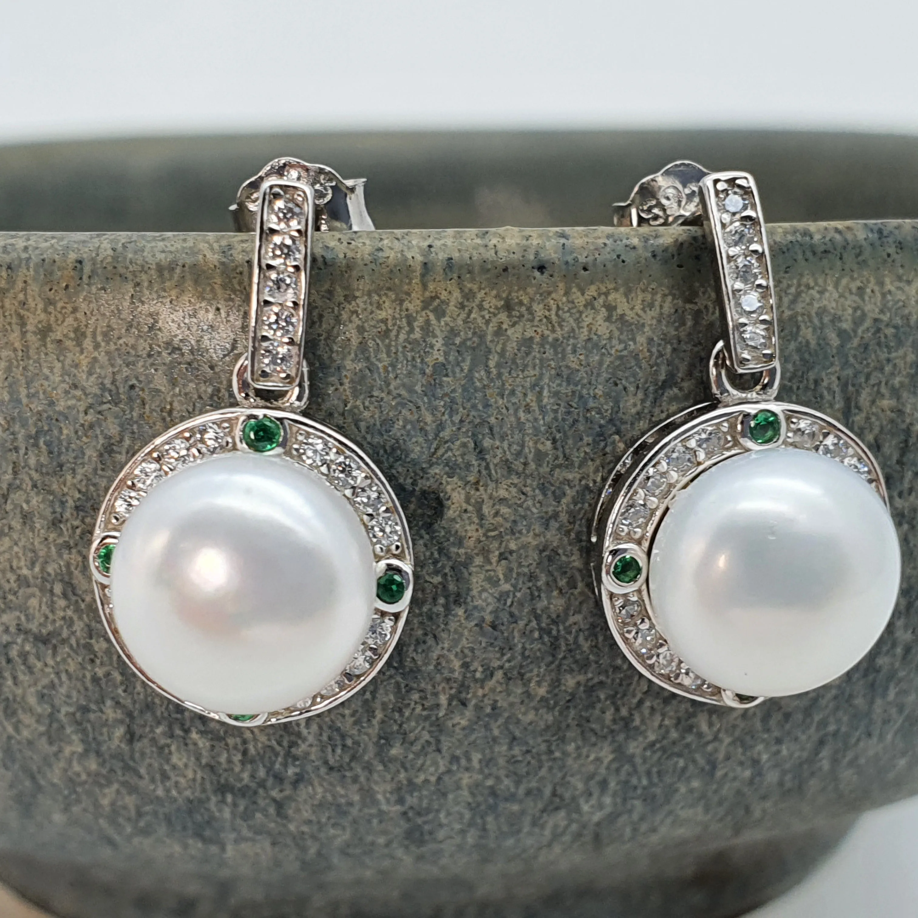 Sparkling Round Freshwater Pearl Halo Earrings, Sterling Silver